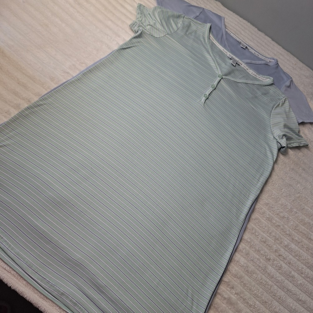 2 Pc Nicole Miller Henley Sleep Shirts Nightgowns Womens L Blue Green Soft